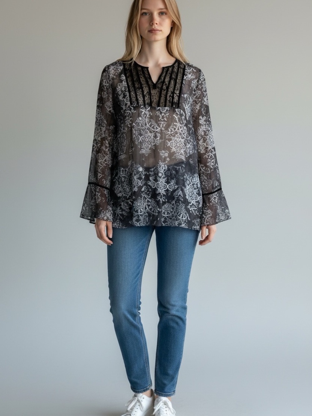 Sundance Long Sleeved Silk Top Size 12